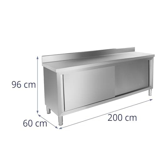 Meuble de rangement inox Royal Catering pour cuisine (200x60x96cm, deux portes coulissantes, 160 kg de charge)