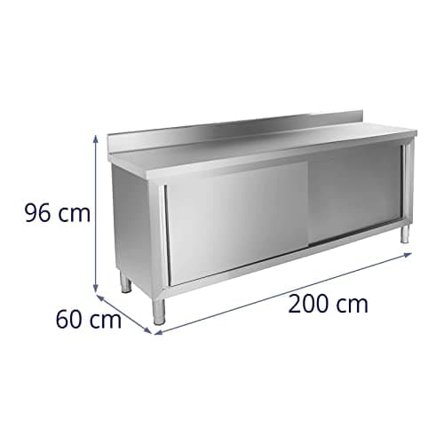 Meuble de rangement inox Royal Catering pour cuisine (200x60x96cm, deux portes coulissantes, 160 kg de charge)