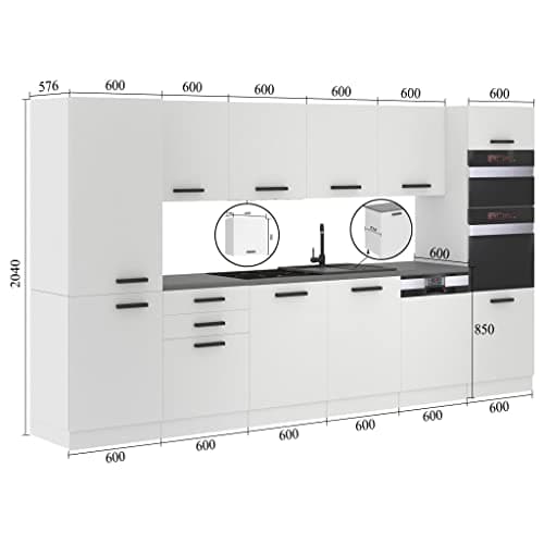 Meubles de Cuisine Complets Belini Naomi - 360 cm, Noir Étincelant