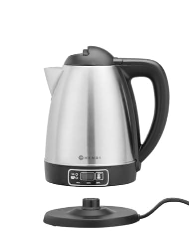 Bouilloire électrique HENDI pour faire bouillir de l'eau, sans fil et base pivotante 360°, température réglable 40-100°