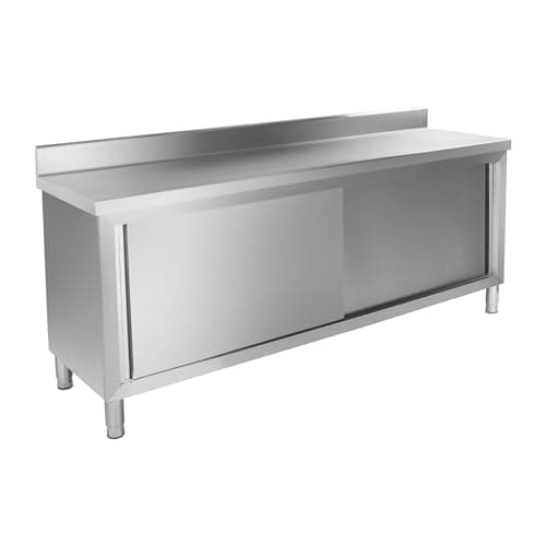 Meuble de rangement inox Royal Catering pour cuisine (200x60x96cm, deux portes coulissantes, 160 kg de charge)