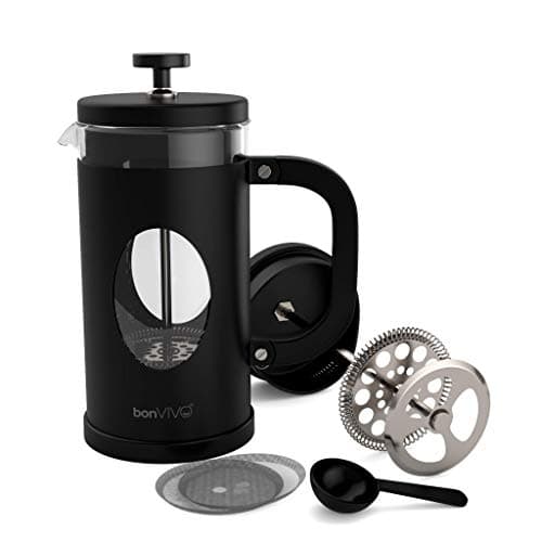bonVIVO GAZETARO I - Cafetière Piston INOX, Cafetière à Piston, French Press en INOX et Verre Finition Argentée - Grande