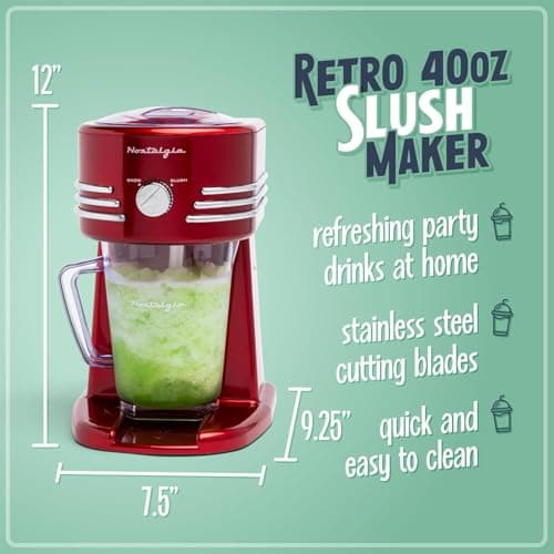 Nostalgia Station de Boissons Gelées Parfaite pour Slush, Cones de Neige, Margaritas, Lames en Acier Inoxydable, 1,1 L,