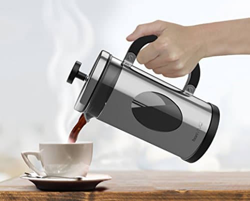 bonVIVO GAZETARO I - Cafetière Piston INOX, Cafetière à Piston, French Press en INOX et Verre Finition Argentée - Grande
