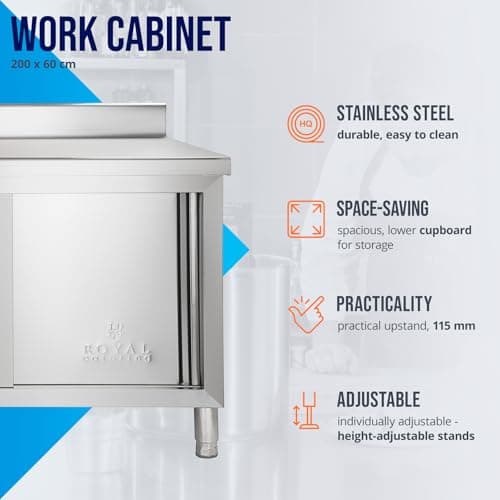 Meuble de rangement inox Royal Catering pour cuisine (200x60x96cm, deux portes coulissantes, 160 kg de charge)