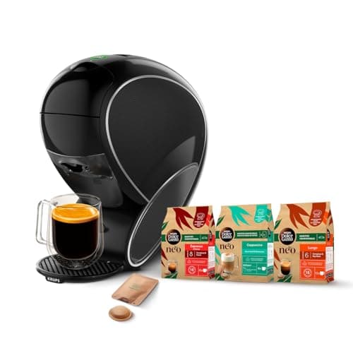 Machine à café Dolce Gusto NEO Krups + 3 boîtes de dosettes compostables (Espresso, Lungo, Cappuccino) - Cafetière multi