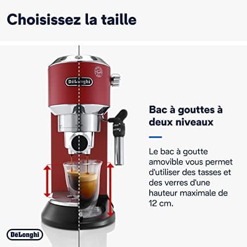 Machine à café De'Longhi Dedica Style pour café moulu ou dosettes, Pompe en acier inoxydable, Réservoir de 1,3L, Système