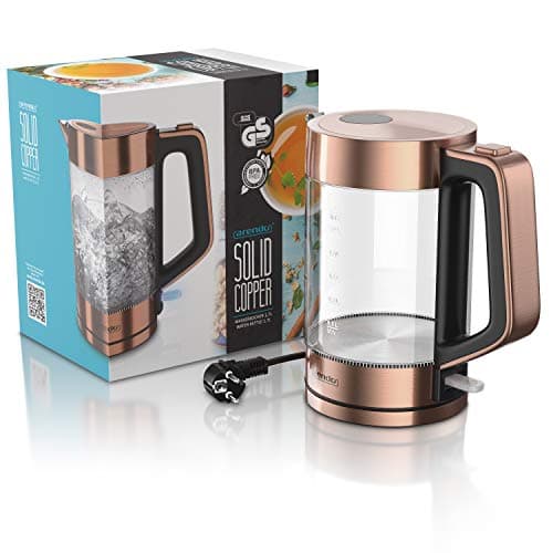 Arendo - Bouilloire de 1,7L en verre borosilicaté et acier inoxydable brossé - Arrêt automatique et ébullition rapide -