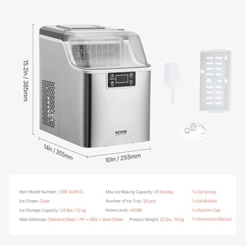 VEVOR Machine à glaçons de comptoir rendement 20,4 kg/24 h, pour cuisine bar maison, avec nettoyage automatique