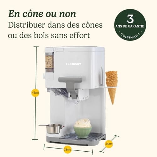 Cuisinart Sorbetière ICE48U - 1.42L Machine à Crème Glacée sans Lait, 6 Portions Prêtes en 20 Minutes, Distributeur Élec