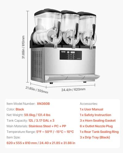 VEVOR Machine à Granité Professionnelle Commerciale, Acier Inoxydable Réservoir 144 Tasses, Boissons Glacées Margarita S