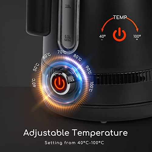 Bouilloire électrique Aigostar 2200W Température Réglable Inoxydable 1,7L Noir Vintage - Ébullition Rapide, Fonction Mai