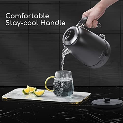 Bouilloire électrique Aigostar 2200W Température Réglable Inoxydable 1,7L Noir Vintage - Ébullition Rapide, Fonction Mai
