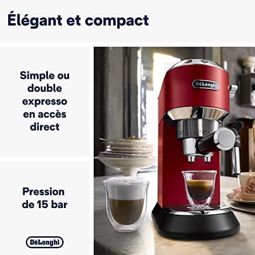 Machine à café De'Longhi Dedica Style pour café moulu ou dosettes, Pompe en acier inoxydable, Réservoir de 1,3L, Système