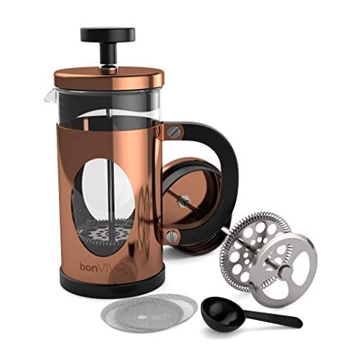 bonVIVO GAZETARO I - Cafetière Piston INOX, Cafetière à Piston, French Press en INOX et Verre Finition Argentée - Grande