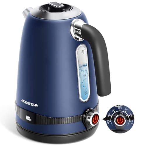 Bouilloire électrique Aigostar 2200W Température Réglable Inoxydable 1,7L Noir Vintage - Ébullition Rapide, Fonction Mai