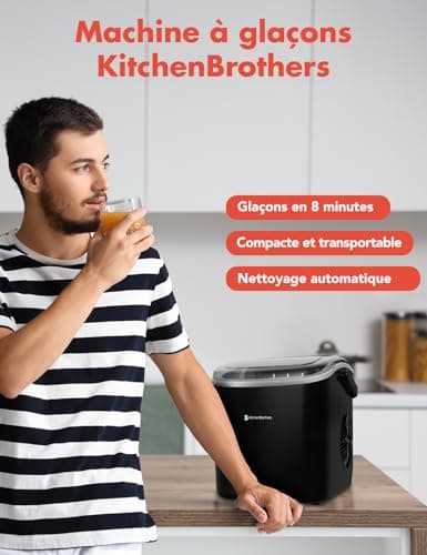 KitchenBrothers Machine à Glaçons Professionnel - Grande Capacité - Machine Portable avec Poignée - Pelle Incluse - 1,2L