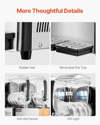 VEVOR Machine à Granité Commerciale Pour Restaurants, Réservoir Double 2x4L Inox 32 Tasses, Distributeur de Boissons Gla