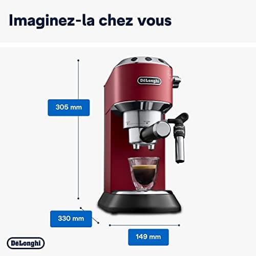 Machine à café De'Longhi Dedica Style pour café moulu ou dosettes, Pompe en acier inoxydable, Réservoir de 1,3L, Système