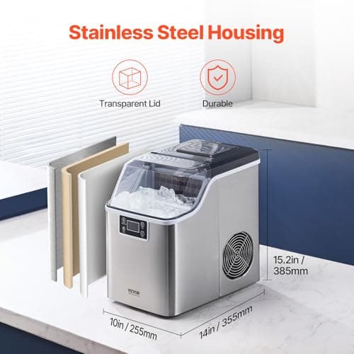 VEVOR Machine à glaçons de comptoir rendement 20,4 kg/24 h, pour cuisine bar maison, avec nettoyage automatique