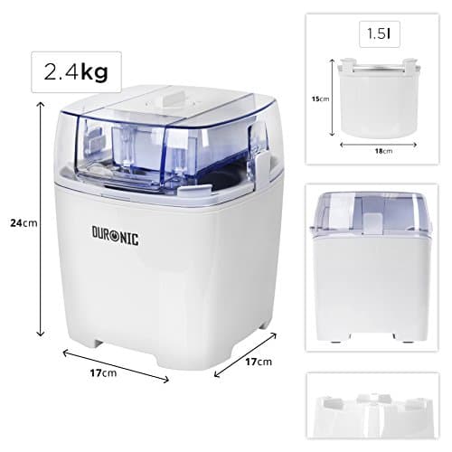 Duronic IM540 Machine à glace Électrique | Cuve Amovible Inoxydable 1,5 Litres | Idéale pour Glaces Sorbets & Desserts F