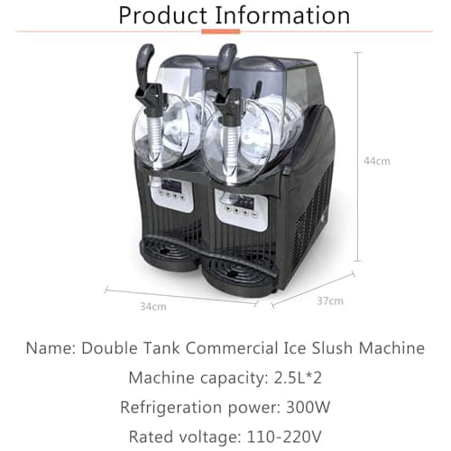 Machine à Granité Commerciale de 2,5 L à Double Réservoir en Acier Inoxydable, 300 W pour Cafés et Restaurants, Machine