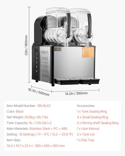 VEVOR Machine à Granité Commerciale Pour Restaurants, Réservoir Double 2x4L Inox 32 Tasses, Distributeur de Boissons Gla