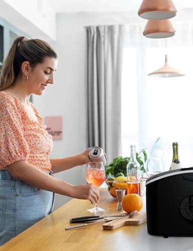 KitchenBrothers Machine à Glaçons Professionnel - Grande Capacité - Machine Portable avec Poignée - Pelle Incluse - 1,2L