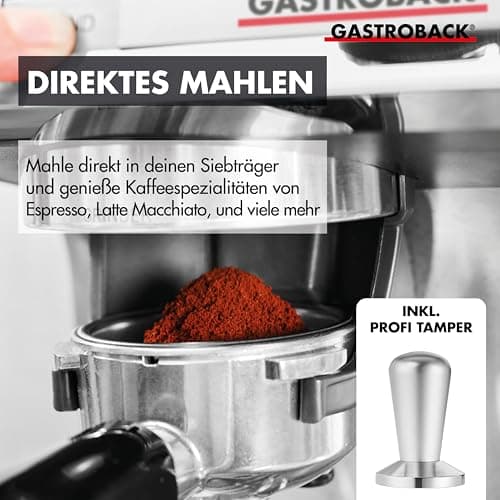 GASTROBACK Design Espresso Barista Pro Noir Acier Inoxydable Argenté pour Café Amateur Finales de Week-end 1500W