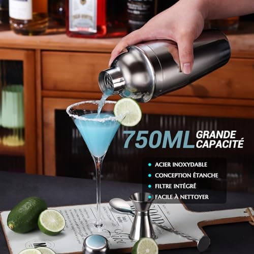 Kit Shaker à Cocktail Argenté pour Bar à Domicile Fête|Kit Cocktail 12 Pièces Acier Inoxydable Fête|Machine à Cocktail S