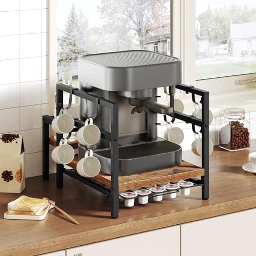 Étagère à Café Rustique, Support de Machine à Café avec Tiroirs pour K-Cups et Capsules, Idéal pour Café, Sirop et Tasse
