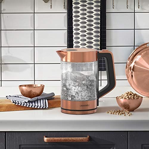 Arendo - Bouilloire de 1,7L en verre borosilicaté et acier inoxydable brossé - Arrêt automatique et ébullition rapide -