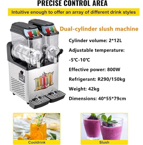 Machine à Granité Commerciale Acier Inoxydable pour Margaritas et Smoothies - 150 Tasses - Double RéServoir - Idéal pour