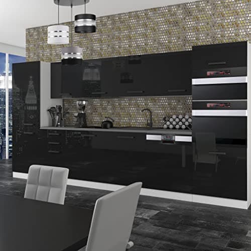 Meubles de Cuisine Complets Belini Naomi - 360 cm, Noir Étincelant