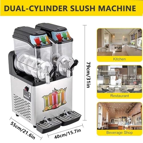 Machine à Granité Commerciale Acier Inoxydable pour Margaritas et Smoothies - 150 Tasses - Double RéServoir - Idéal pour