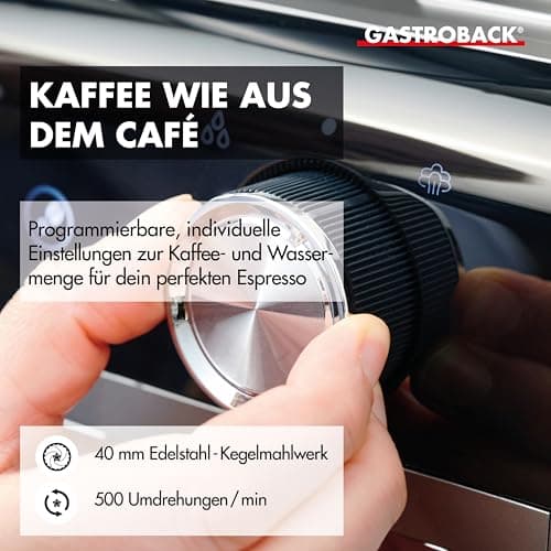GASTROBACK Design Espresso Barista Pro Noir Acier Inoxydable Argenté pour Café Amateur Finales de Week-end 1500W