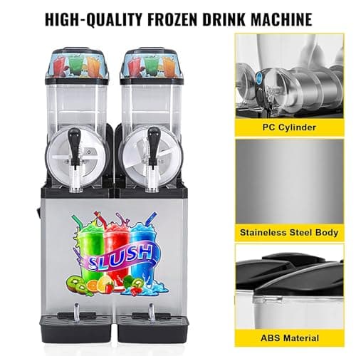Machine à Granité Commerciale Acier Inoxydable pour Margaritas et Smoothies - 150 Tasses - Double RéServoir - Idéal pour