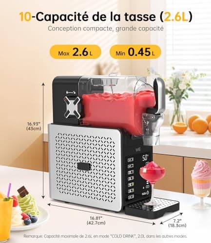 WIE Machine à Slush |6L pour Maison | 6 Programmes | Autonettoyage | Pour Margarita, Cocktail, Milkshake, Frappé
