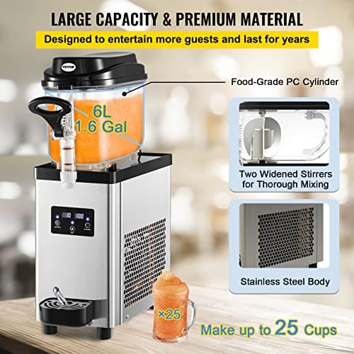 VEVOR Machine à Granité 6 L pour Restaurants et Cafés - Refroidissement Efficace - Boostez Votre Service de Boissons Gla