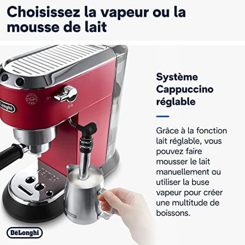 Machine à café De'Longhi Dedica Style pour café moulu ou dosettes, Pompe en acier inoxydable, Réservoir de 1,3L, Système