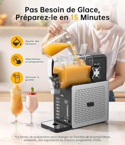 WIE Machine à Slush |6L pour Maison | 6 Programmes | Autonettoyage | Pour Margarita, Cocktail, Milkshake, Frappé
