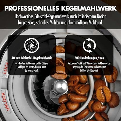 GASTROBACK Moulin à café électrique à réglage 30 niveaux pour machine porte-filtre, Conique, Idéal pour Barista - Grind
