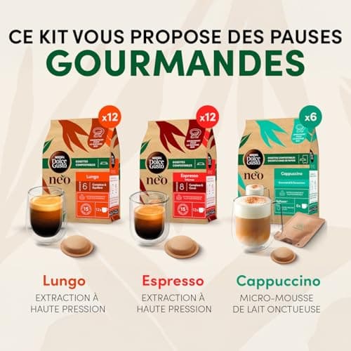 Machine à café Dolce Gusto NEO Krups + 3 boîtes de dosettes compostables (Espresso, Lungo, Cappuccino) - Cafetière multi