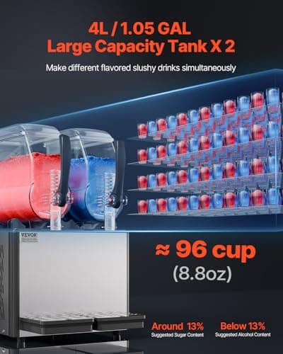 VEVOR Machine à Granité Commerciale Pour Restaurants, Réservoir Double 2x4L Inox 32 Tasses, Distributeur de Boissons Gla