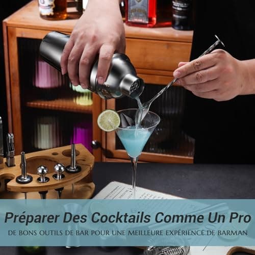 Kit Shaker à Cocktail Argenté pour Bar à Domicile Fête|Kit Cocktail 12 Pièces Acier Inoxydable Fête|Machine à Cocktail S