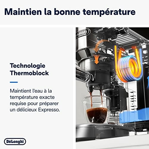 Machine à café De'Longhi Dedica Style pour café moulu ou dosettes, Pompe en acier inoxydable, Réservoir de 1,3L, Système