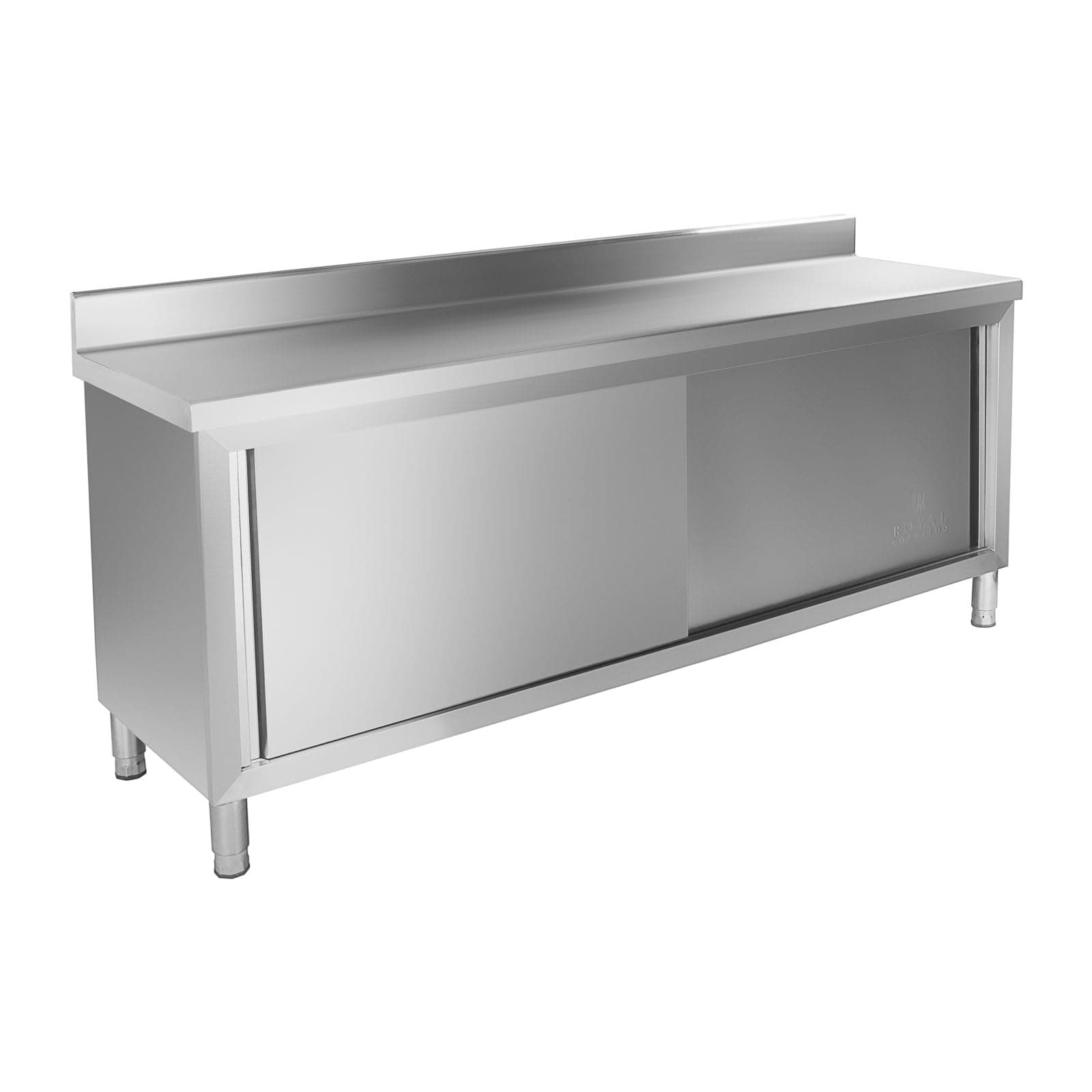 Meuble de rangement inox Royal Catering pour cuisine (200x60x96cm, deux portes coulissantes, 160 kg de charge)