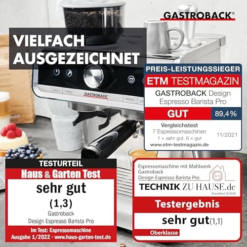 GASTROBACK Design Espresso Barista Pro Noir Acier Inoxydable Argenté pour Café Amateur Finales de Week-end 1500W
