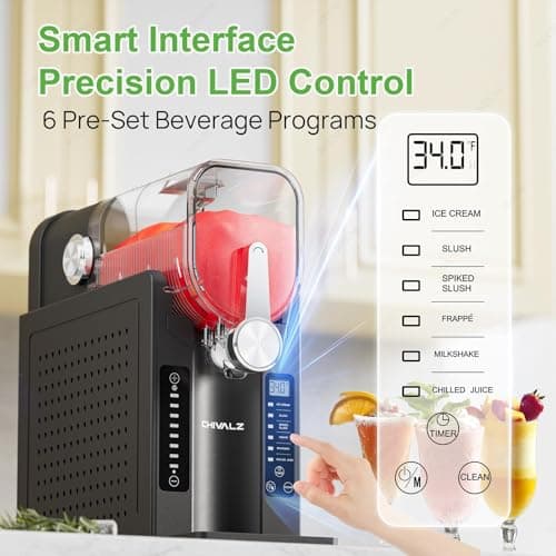 Machine à Granités Professionnelle 6 Programmes Prédéfinis pour Margaritas & Frappés - Sans Glaçons, Écran LED, Réservat