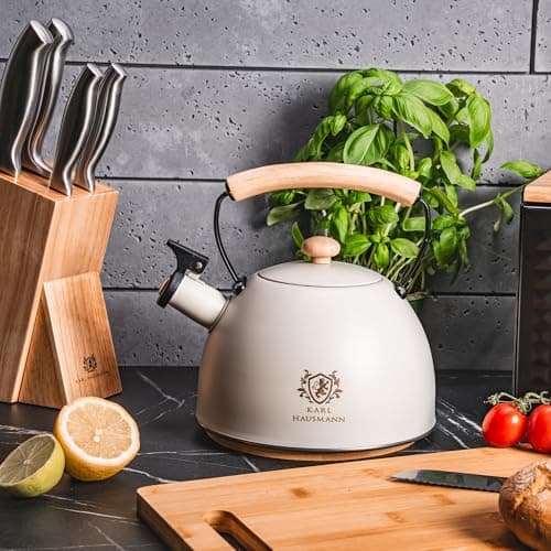 KARL HAUSMANN Bouilloire Inox Sifflante - |5L Bouilloir Traditionnel Rétro - Poignée Résistante à la Chaleur Induction/G